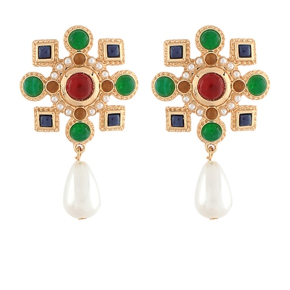 Pave Flower Pearl Earrings - Picture 2 of 2